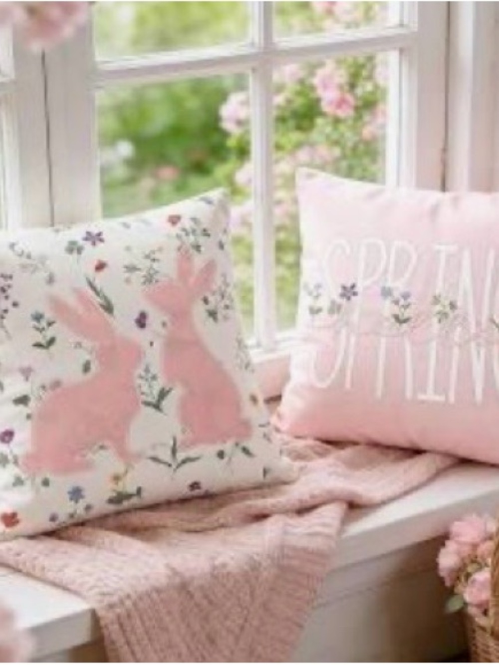 Pink Floral Bunny Throw Pillow Cover Set